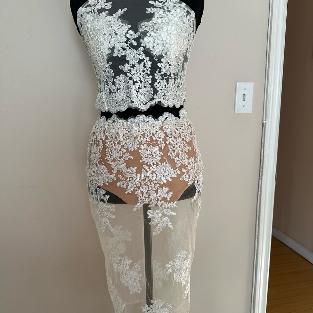 Elegant Lace Overlay Midi Skirt and Halter top